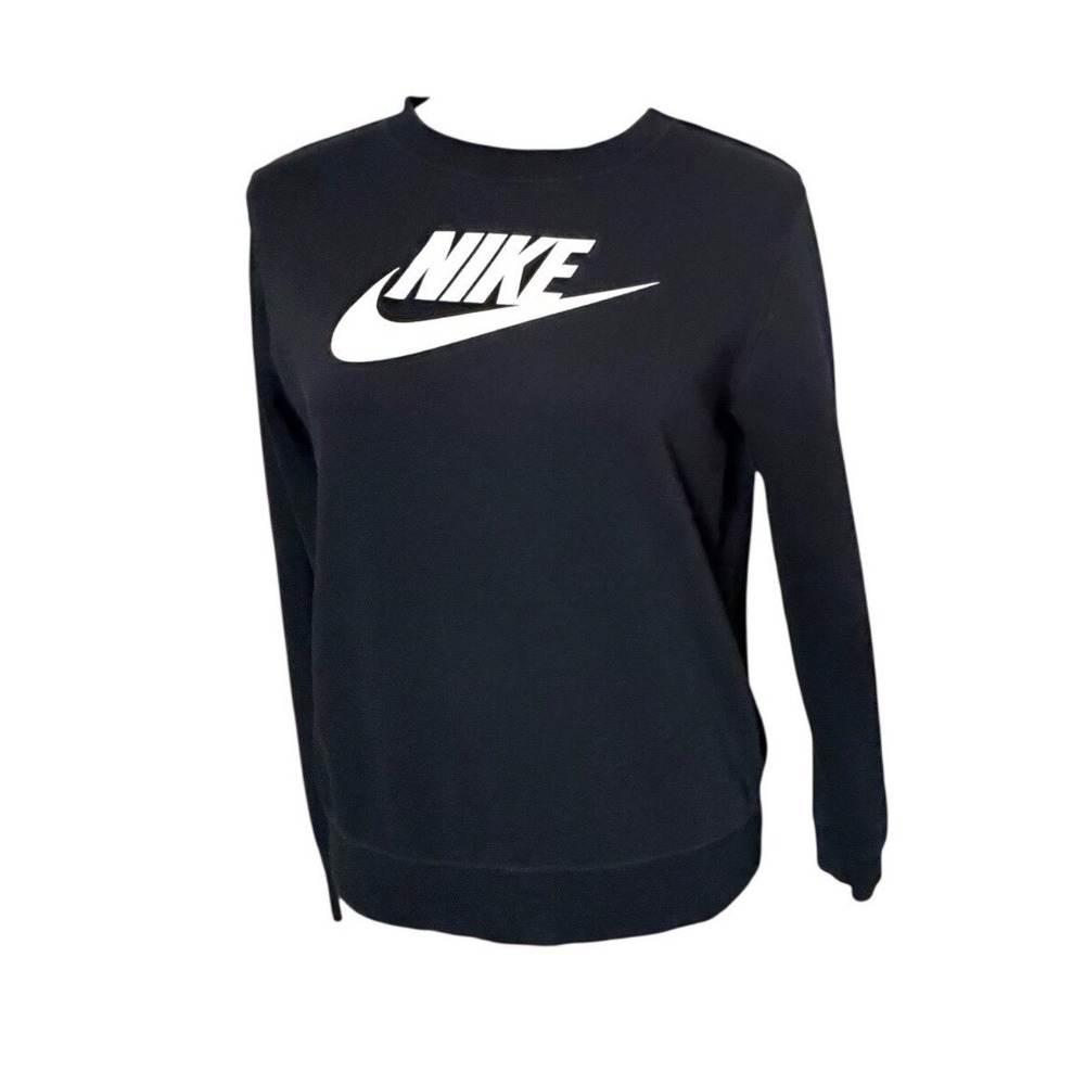 Nike Sportswear Essential Women Crewneck Sweatshirt Black White Logo XS